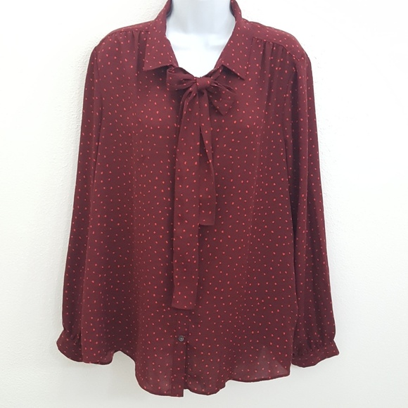 Lands' End Tops - Lands' End Maroon Polka-Dot Long Sleeve Blouse